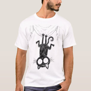 Grappig Ondersteboven Zwarte Kat Schets T-Shirt