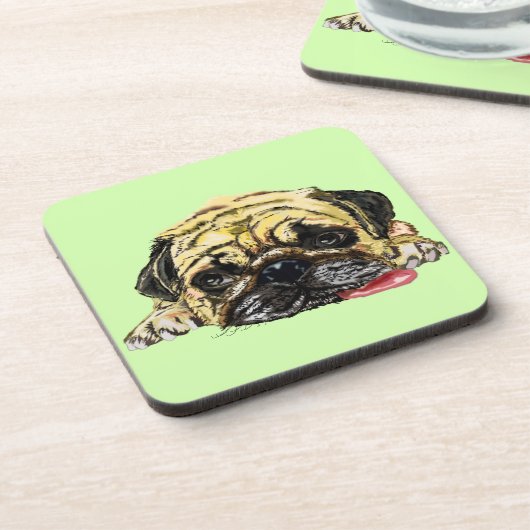 Grappig Onderzetter met Pug Dog - Uw kleuren (Linkerzijde)