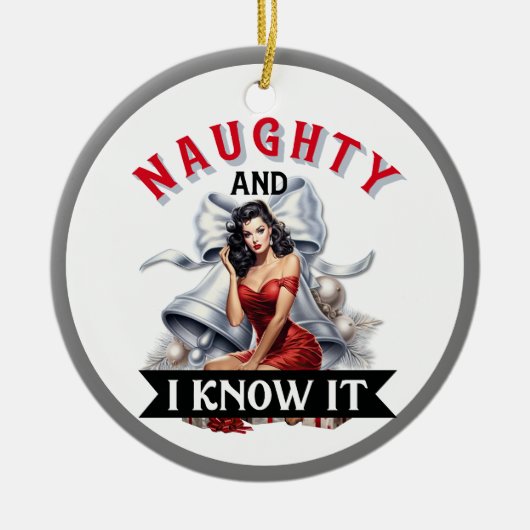 Grappig ondeugend en ik weet het kerst pinup keramisch ornament (Voorkant)