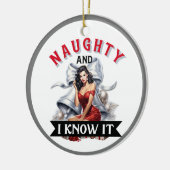 Grappig ondeugend en ik weet het kerst pinup keramisch ornament (Links)