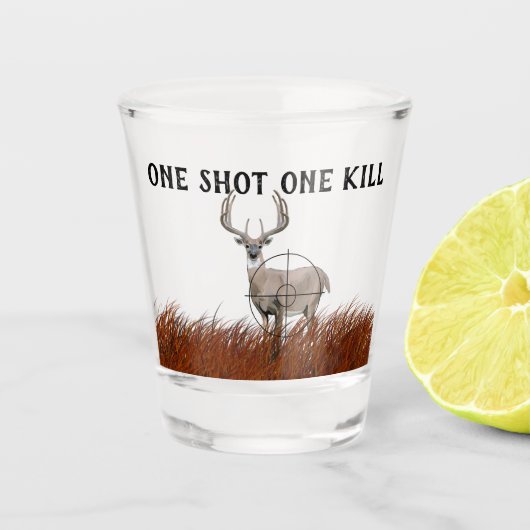 Grappig ONE SHOT ONE KILL Buck Deer Silhouette Shot Glas (Voorkant)