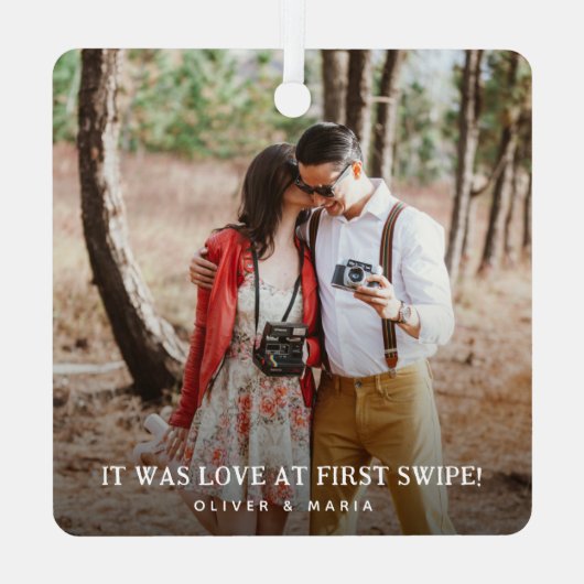 Grappig Online Dating Paar 2 Foto Metalen Ornament (Achterkant)