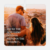 Grappig Online Dating Paar 2 Foto Metalen Ornament (Voorkant)