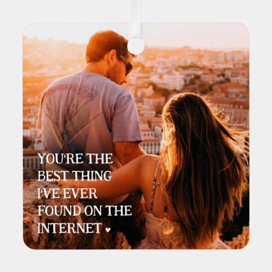 Grappig Online Dating Paar 2 Foto Metalen Ornament (Voorkant)