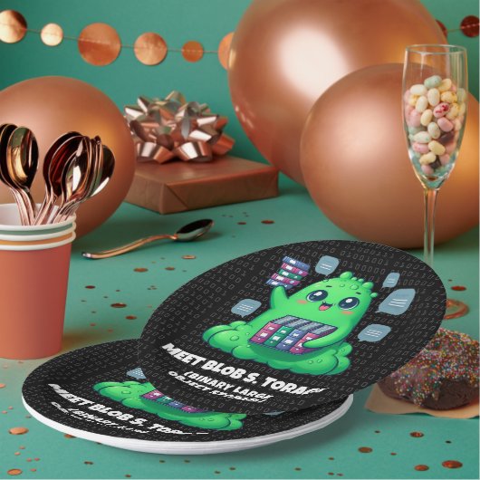 Grappig Ontmoet Blob S. Opslag Binaire Achtergrond Papieren Bordje (Multi)