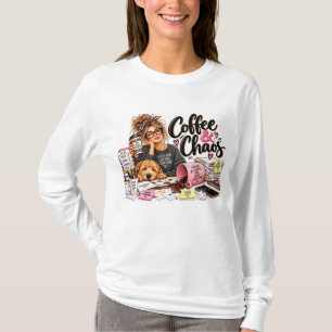 Grappig ontwerp met koffie en chaos t-shirt