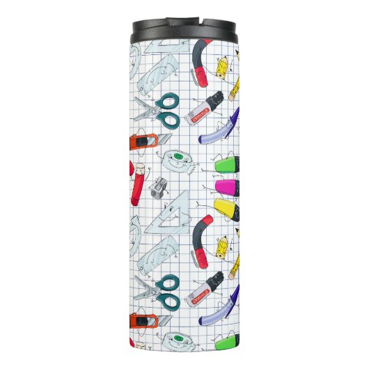 Grappig ontwerp met schoolspullen. Aangepast initi Thermosbeker (Achterkant)