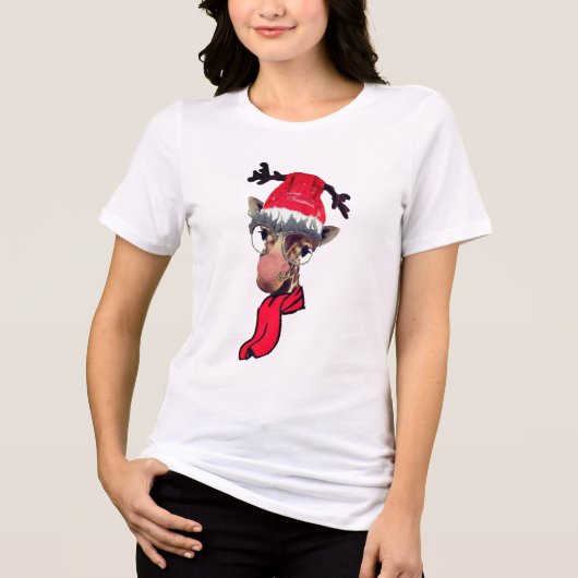grappig ontwerp van de kersttjasje met giraffe Tri-Blend shirt (Voorkant)