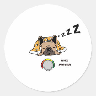 grappig ontwerp van een franse stierenhond die sla ronde sticker