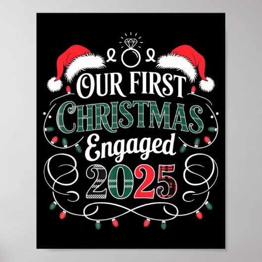 Grappig Onze Eerste Kerst Verloving 2025 Koppelpyj Poster (Voorkant)