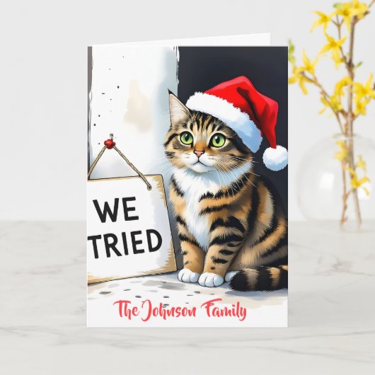 Grappig Op Maat Gemaakt Familie Waterverf Kat Kers Kaart (Gele Bloem)