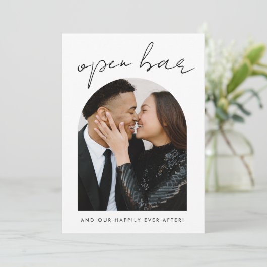 Grappig "Open Bar" Foto bruiloft Save the Date (Staand voorkant)