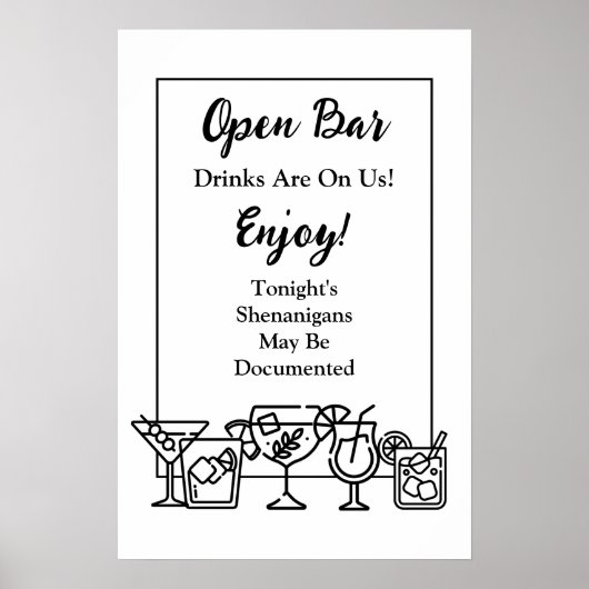 Grappig Open Bar Huwelijksbord Poster (Voorkant)
