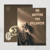 Grappig Opgewonden voor Halloween Skeleton Custom Feestdagenkaart (Voorkant / Achterkant)