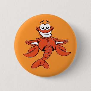 Grappig ORANJE CARTOON LOBSTER glimlachend blij ma Ronde Button 5,7 Cm