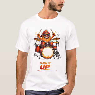 Grappig Oranje Drummer Karakter Muziek Illustratie T-shirt