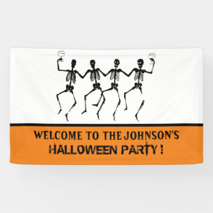 Grappig Oranje en Zwarte Dansende Skelet Halloween Spandoek