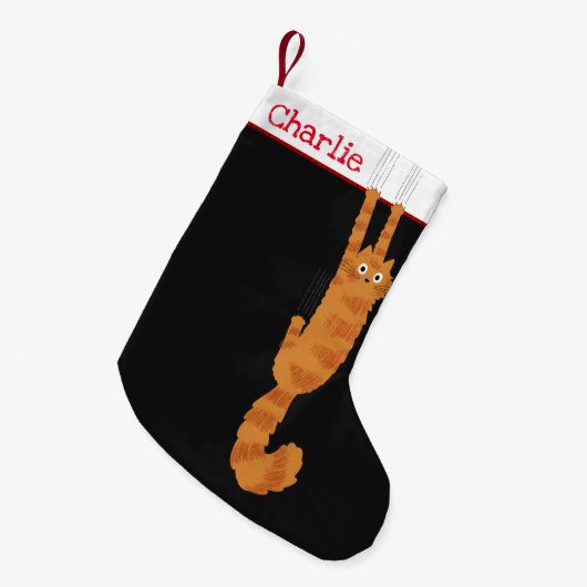 Grappig Oranje Kat met aangepaste tekst Kleine Kerstsok (Voorkant (Hangend))