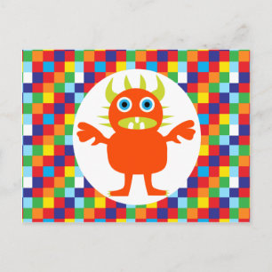 Grappig Oranje monster met heldere kleurenblokken Briefkaart