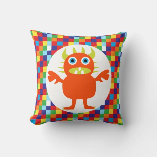 Grappig Oranje monster met heldere kleurenblokken Kussen (Voorkant)