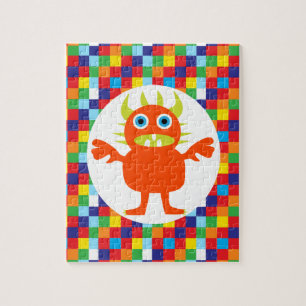 Grappig Oranje monster met heldere kleurenblokken Legpuzzel