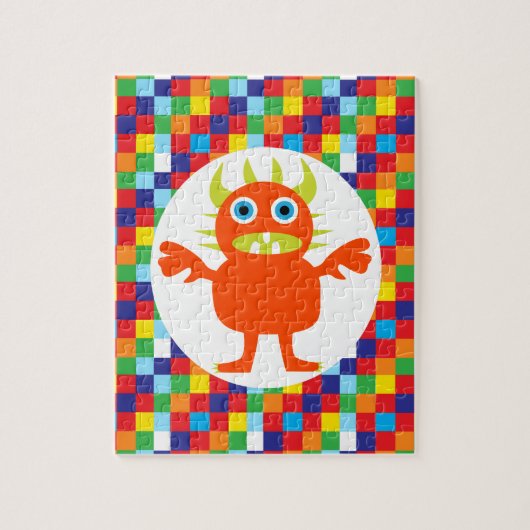 Grappig Oranje monster met heldere kleurenblokken Legpuzzel (Verticaal)