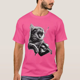 Grappig Orkest Muzikant Violist Rock Kat Spelen T-shirt