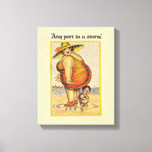 Grappig Oud Koppel op het Strand Onregelmatigheid Canvas Afdruk