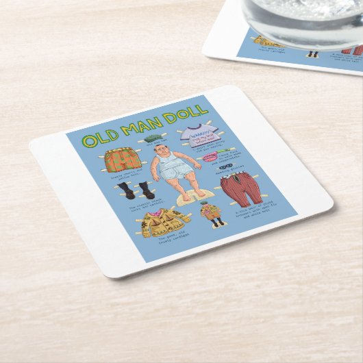 Grappig oud Man Doll Kartonnen Onderzetters (Schuin)