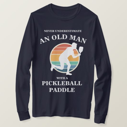 Grappig Oud Man Pickleball Paddle Player Retro T-shirt (Design voorkant)