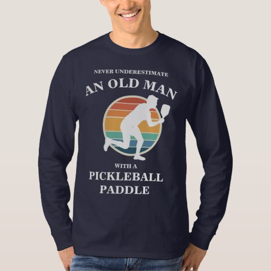 Grappig Oud Man Pickleball Paddle Player Retro T-shirt (Voorkant)