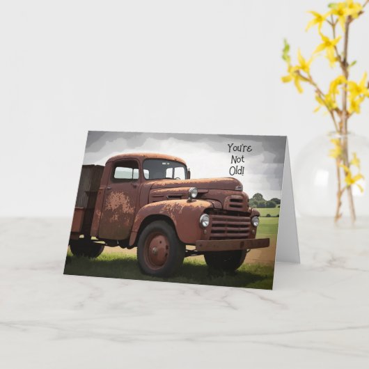 Grappig oud roestig truck oud timer verjaardag kaart (Gele Bloem)