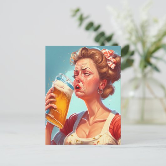Grappig oude dame Drink een biertje Briefkaart (Staand voorkant)
