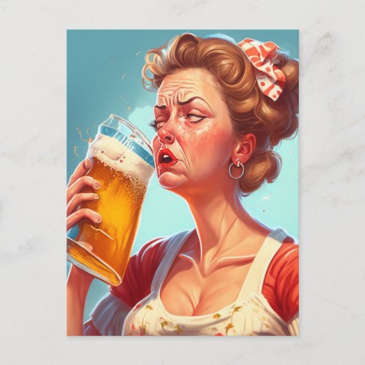 Grappig oude dame Drink een biertje Briefkaart (Voorkant)