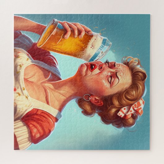 Grappig oude dame Drink een biertje Legpuzzel (Horizontaal)