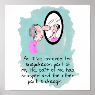 Grappig Oude Vrouw in een glazen blik Poster