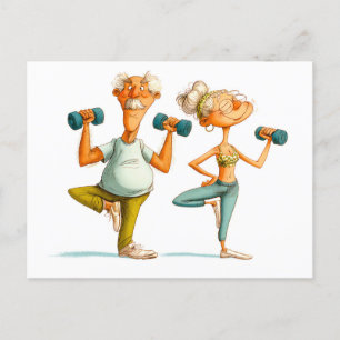 Grappig Ouder Man Doen Yoga Illustratie Feestdagenkaart