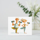 Grappig Ouder Man Doen Yoga Illustratie Feestdagenkaart (Staand voorkant)