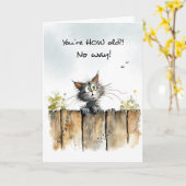 Grappig Ouder Worden Verjaardag Verrast Cat Fence Kaart (Gele Bloem)