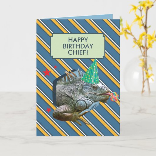 Grappig ouderwetse Man met Iguana Kaart (Gele Bloem)