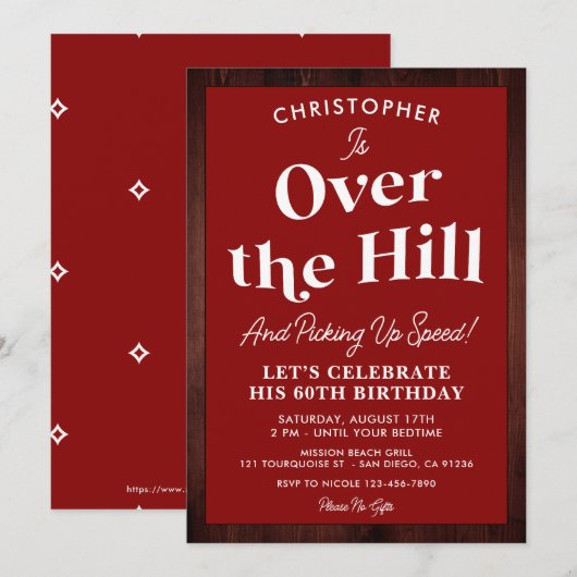 Grappig over de heuvel elke leeftijd verjaardagsfe kaart (Voorkant / Achterkant)