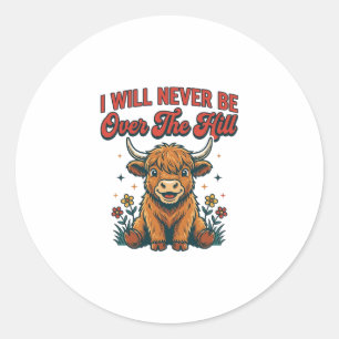 Grappig Over De Hill Hoogland Koe Geboren Ontwerp_ Ronde Sticker