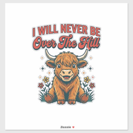 Grappig Over De Hill Hoogland Koe Geboren Ontwerp_ Sticker (Vel)
