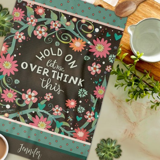 Grappig Overthink Quote Floral Dragonfly Brown Naa Theedoek