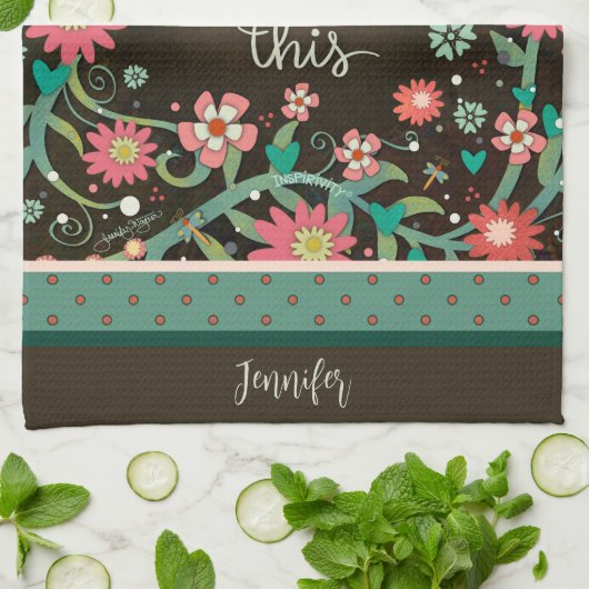 Grappig Overthink Quote Floral Dragonfly Brown Naa Theedoek (Gevouwen)