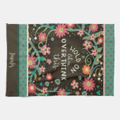 Grappig Overthink Quote Floral Dragonfly Brown Naa Theedoek (Horizontaal)