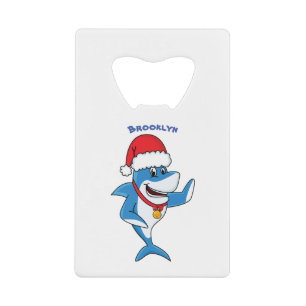 Grappig overzicht van de cartoon van de kersthaai creditkaart flessenopener