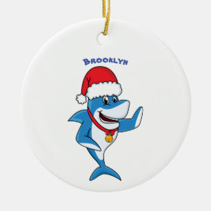 Grappig overzicht van de cartoon van de kersthaai keramisch ornament