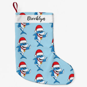 Grappig overzicht van de cartoon van de kersthaai kleine kerstsok