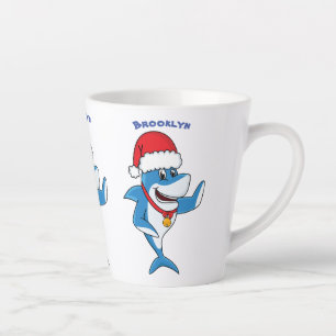 Grappig overzicht van de cartoon van de kersthaai latte mok